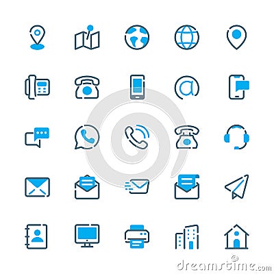 Contact us vector icons. Communication line flat icons set. Vector Illustration