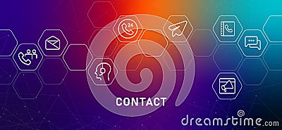 Contact us web header gradient style communication operator customer service work assistance support help call icons set Vector Illustration