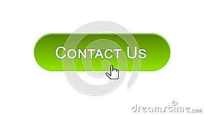 Contact us web interface button clicked with mouse cursor, green color, help Stock Photo