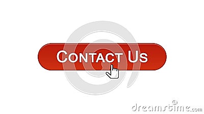 Contact us web interface button clicked with mouse cursor, wine red color, help Stock Photo