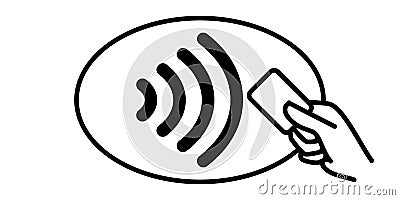 Contactless payment vector icon. Credit card hand, wireless NFC pay wave and contactless pay pass logo Vector Illustration