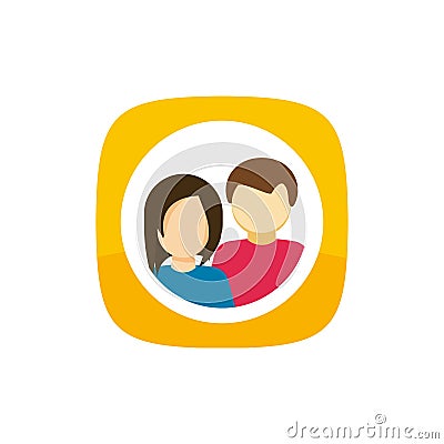 Contacts icon vector symbol, flat cartoon style man and woman couple persons inside button, idea of addresses sign Vector Illustration