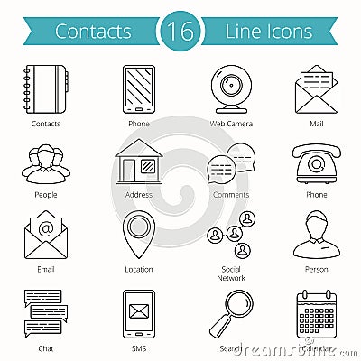 Contacts Line Icons Vector Illustration