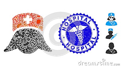 Contagion Collage Hospital Nurse Head Icon with Medicine Distress Hospital Stamp Vector Illustration