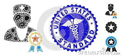 Contagion Collage Recommended by Doctors Icon with Serpents Scratched United States Standard Stamp Vector Illustration