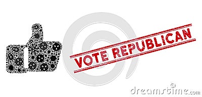 Contagion Mosaic Thumb Up Icon and Distress Vote Republican Stamp with Lines Vector Illustration
