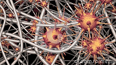 Germs , viruses , bacteria captured in filter . Pathogens trapped in microfibers mask . 3d rendering illustration.View 2 Cartoon Illustration