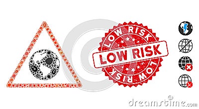Contagious Collage Earth Warning Icon with Textured Round Low Risk Stamp Vector Illustration