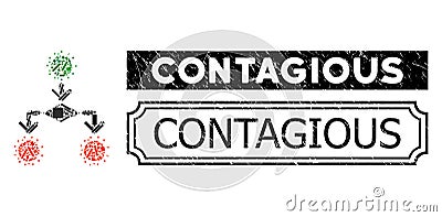 Contagious Distress Seal with Notches and Coronavirus Replication Collage of Rectangle Elements Vector Illustration