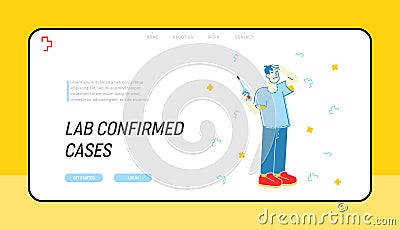 Contagious, Flu and Cold Illness Website Landing Page. Sick Man Having Fever Hold Thermometer and Suffering of Virus Vector Illustration