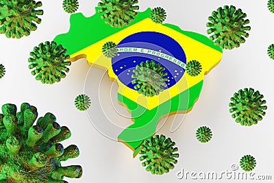 Contagious HIV AIDS, Flur or Coronavirus with Brazil map. 3D rendering Stock Photo
