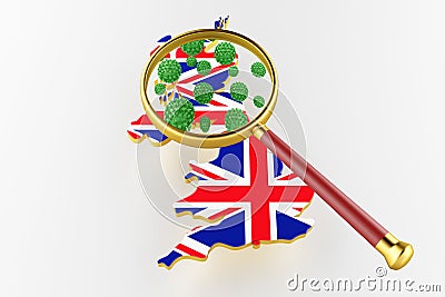 Contagious HIV AIDS, Flur or Coronavirus with Great Britain map. 3D rendering Stock Photo