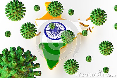 Contagious HIV AIDS, Flur or Coronavirus with India map. 3D rendering Stock Photo