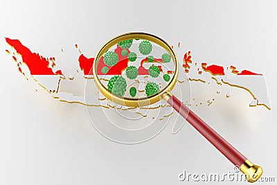 Contagious HIV AIDS, Flur or Coronavirus with Indonesia map. 3D rendering Stock Photo