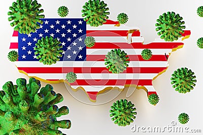 Contagious HIV AIDS, Flur or Coronavirus with USA map. 3D rendering Stock Photo