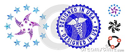 Contagion Collage Europeans Collaboration Icon with Healthcare Textured Designed in USA Seal Vector Illustration