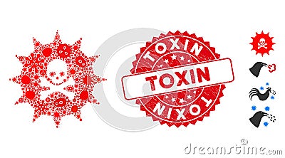Contagious Mosaic Viral Toxin Icon with Scratched Round Toxin Seal Vector Illustration