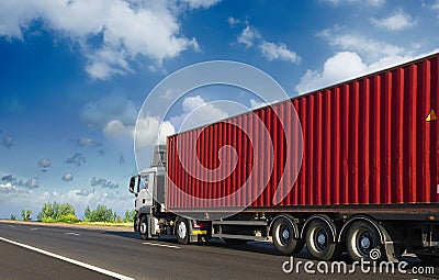 Container on the big highway Stock Photo