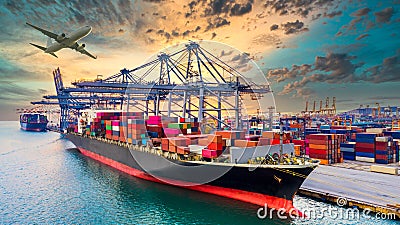 Container cargo ship, Global business import export commerce trade logistic and transportation worldwide by container cargo ship Stock Photo