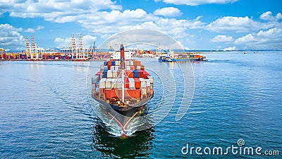 Container cargo ship import export global business worldwide logistic and transportation, Container ship supply chain crisis, Stock Photo