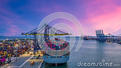 Container cargo ship at industry sea port, import export commerce global business trade logistic and transportation oversea Editorial Stock Photo