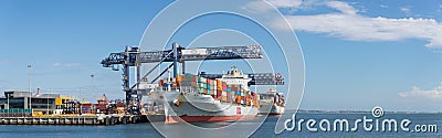 Container cargo ships berthed at Hayes Wharf Port Botany Australia Editorial Stock Photo