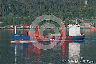Bergen, Norway - Jul 07, 2018: Container carrier in gulf Editorial Stock Photo