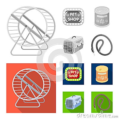 Container for carrying animals and other attributes of the zoo store. Pet shop set collection icons in monochrome,flat Vector Illustration