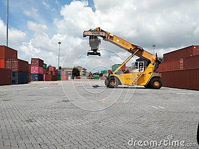 container forklift on ground of port Stock Photo