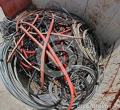 Container full of elettrical cables in the recycling center phot Stock Photo