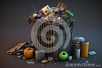 Container full of unsorted garbage Cartoon Illustration