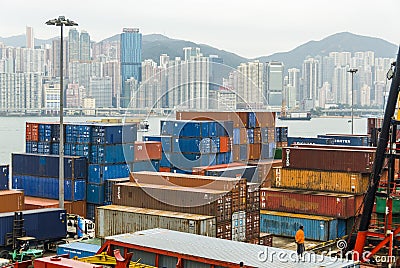 Container harbour in Hong Kong Editorial Stock Photo