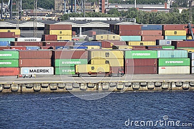 Container Harbour near Riga, Latvia Editorial Stock Photo