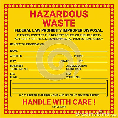 Container Hazardous Standard Waste Yellow Label Marking Stock Photo