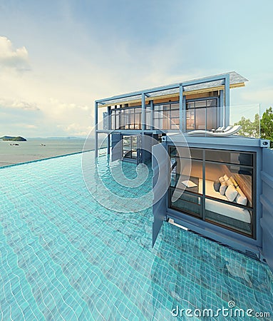 Container house with pool Stock Photo
