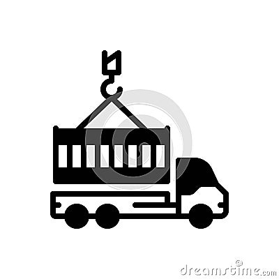 Black solid icon for Container, crane hook and lifting Vector Illustration