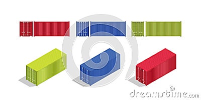 Container isometric and from front set collection with various color Cartoon Illustration