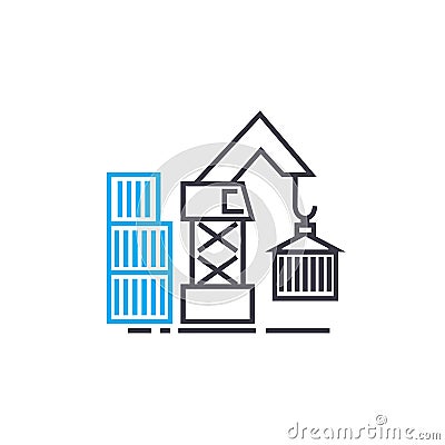 Container loading vector thin line stroke icon. Container loading outline illustration, linear sign, symbol concept. Vector Illustration