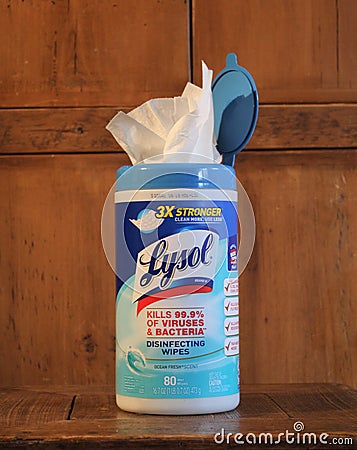 Container of Lysol Disinfecting Wipes With Wipes Editorial Stock Photo