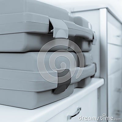 Container with medical equipment Stock Photo