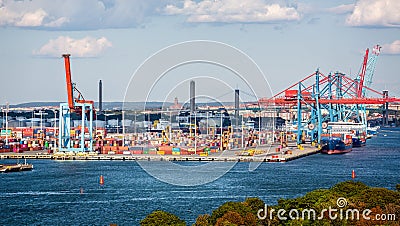 Container port full of containers in Gothenburg, Sweden Editorial Stock Photo