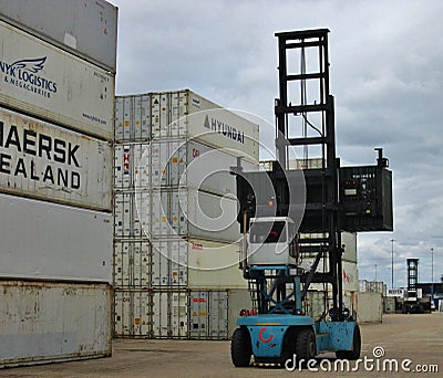 Container reach stacker Southampton docks UK Editorial Stock Photo