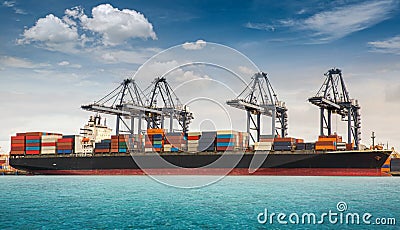 Container ship berthing port Stock Photo