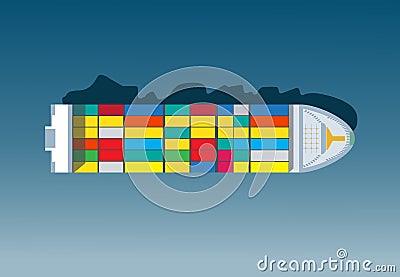 Container Ship. Cargo to Harbor Vector Illustration