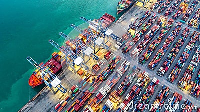 Container ship in export and import business and logistics. Ship Editorial Stock Photo