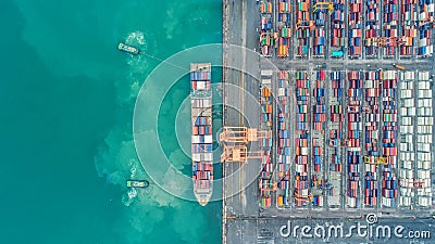 Container ship in export and import business and logistics. Ship Editorial Stock Photo