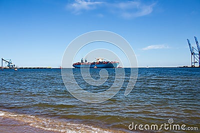 Container ship Maersk Mc-Kinney Moller in Gdansk Poland. Editorial Stock Photo