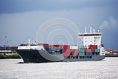 Container ship in port Stock Photo