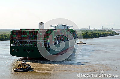 Container ship in the port of Savannah, Georgia Stock Photo