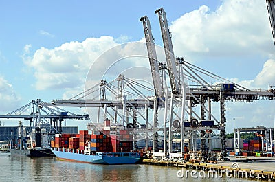 Container ship in the port of Savannah, Georgia Stock Photo